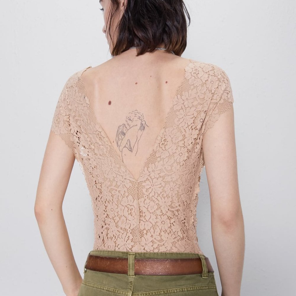 NWT ZARA SEXY LACE BODYSUIT VANILLA - Picture 8 of 8